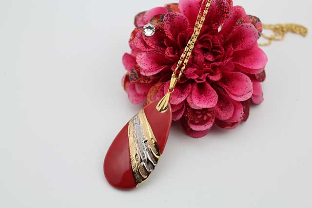 有田焼両面ペンダント 大  流星レッド