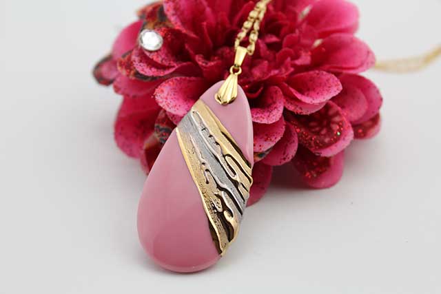 有田焼両面ペンダント 大  流星ピンク