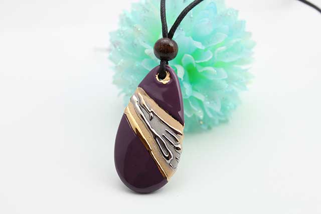 有田焼両面皮紐ペンダント(フリー) 大  流星マロン