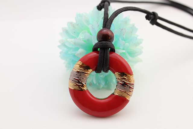 有田焼リング皮紐ペンダント(フリー)   流星レッド