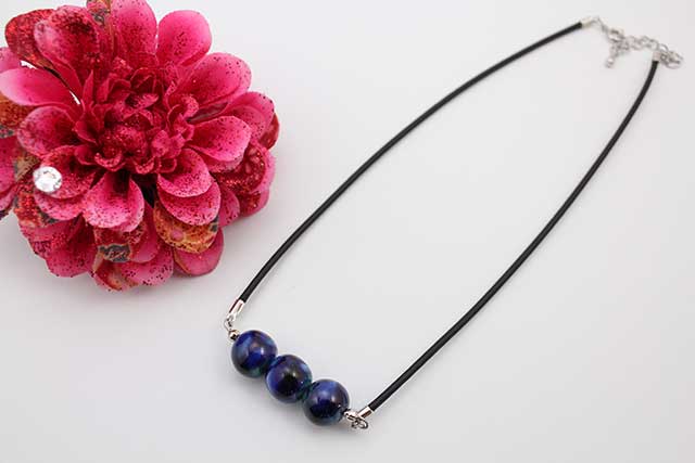 有田焼釉彩三つ玉チョーカーネックレス 瑠璃ブルー