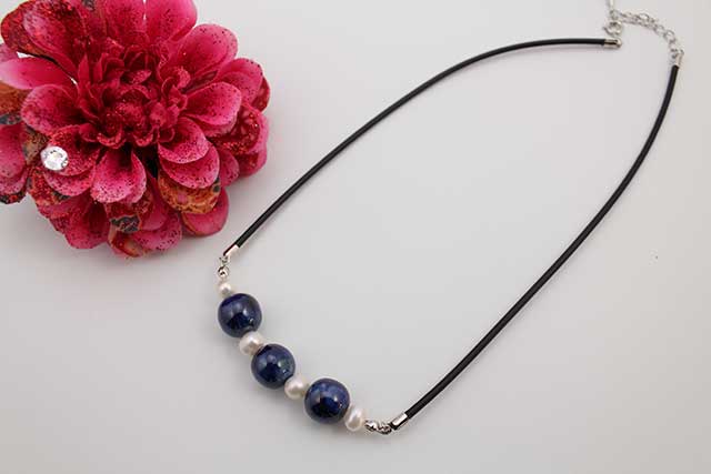 有田焼磁器玉パールチョーカーネックレス 釉彩瑠璃ブルー