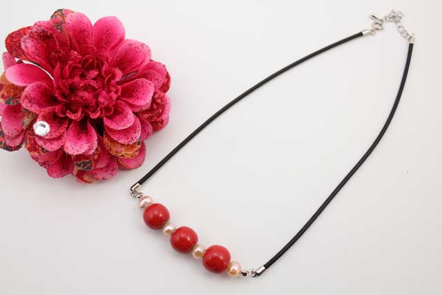 有田焼磁器玉パールチョーカーネックレス 赤