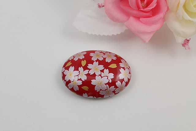 有田焼帯留 赤銀桜 楕円型