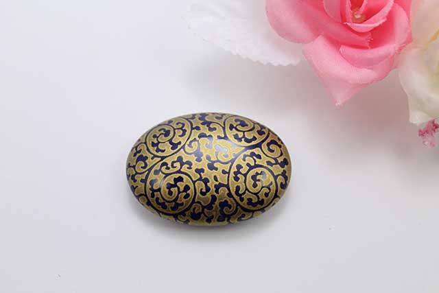 有田焼帯留 るり金唐草 楕円型