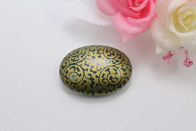 有田焼帯留 緑金唐草 楕円型