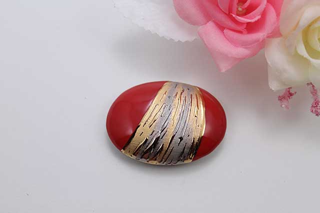 有田焼帯留 流星レッド 楕円型