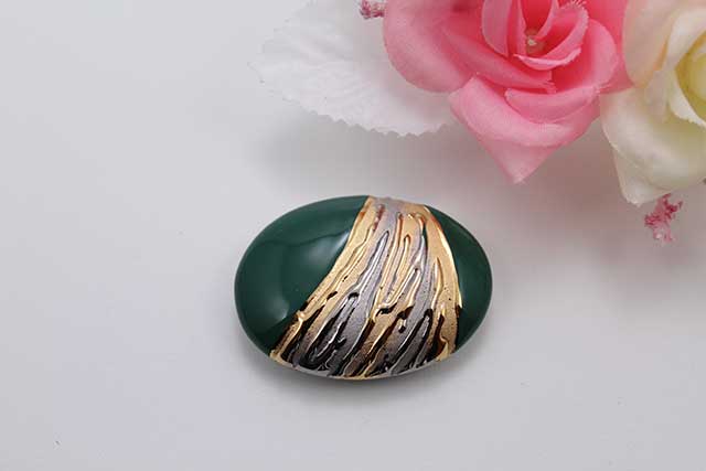 有田焼帯留 流星グリーン 楕円型