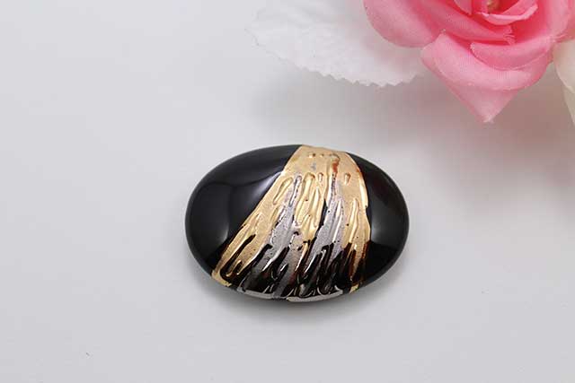 有田焼帯留 流星ブラック 楕円型