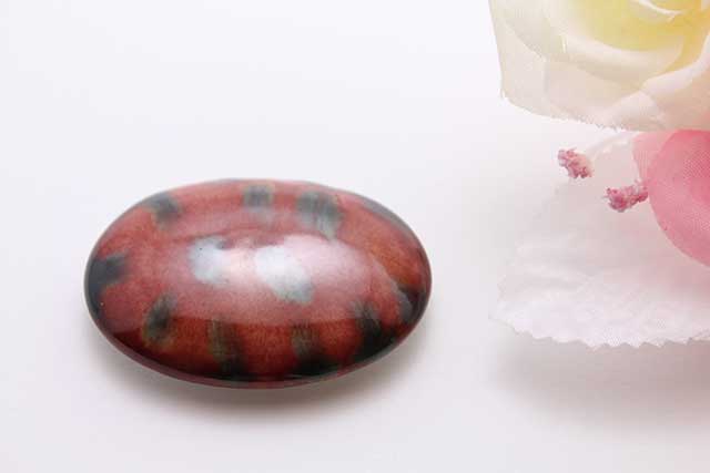 有田焼帯留 赤あずき 楕円型
