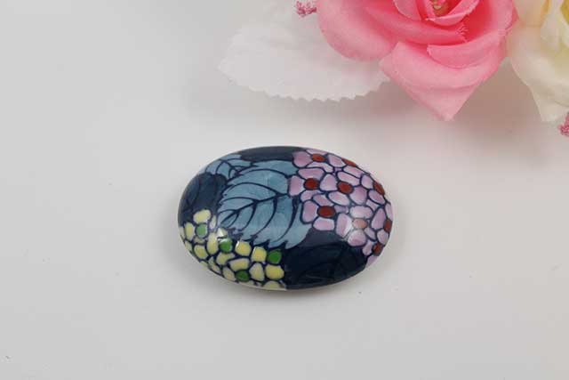 有田焼帯留 染錦紫陽花 楕円型