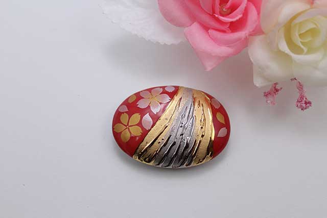 有田焼帯留 流星赤桜吹雪 楕円型