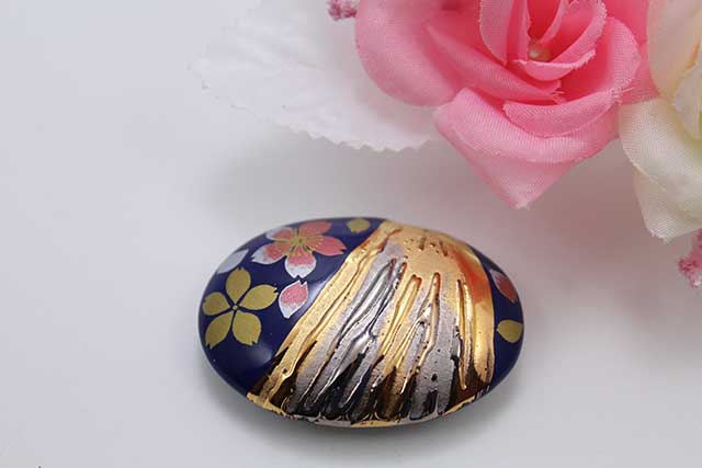 有田焼帯留 流星るり桜吹雪(赤) 楕円型