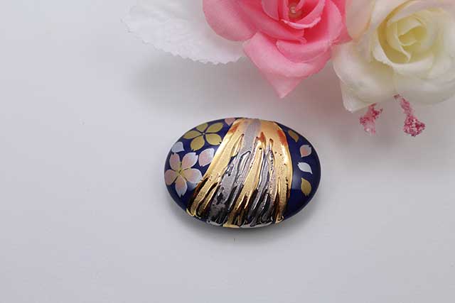 有田焼帯留 流星るり桜吹雪(ピンク) 楕円型