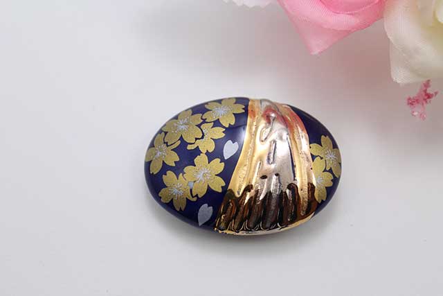 有田焼帯留 流星るり金桜 楕円型