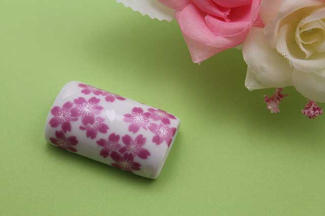 有田焼帯留 桜　筒型