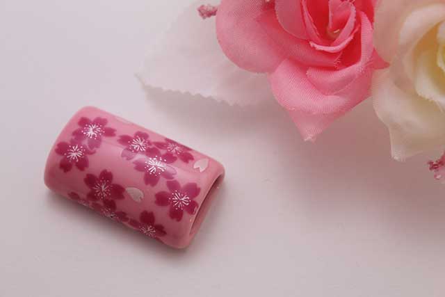 有田焼帯留 ピンク桜　筒型