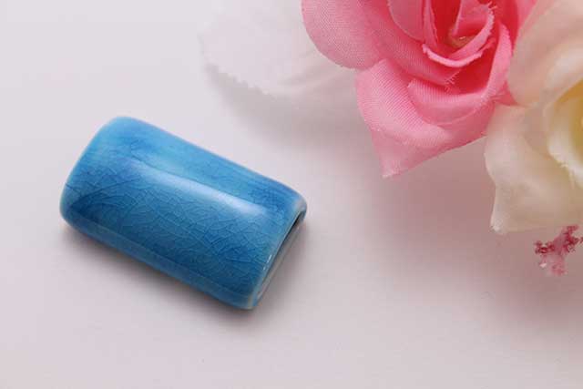 有田焼帯留 スカイブルー　筒型