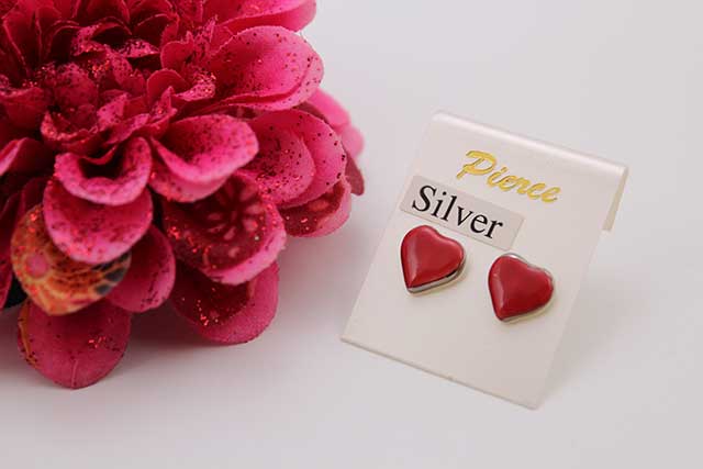 有田焼ピアス ハート赤(silver925シリコンキャッチ)
