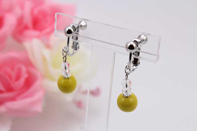 有田焼と天然石のコラボALVOピアス＆イヤリング 有田焼黄+水晶