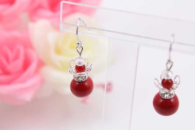 有田焼と天然石のコラボALVOピアス＆イヤリング(ロンデル) 有田焼赤+メノウ