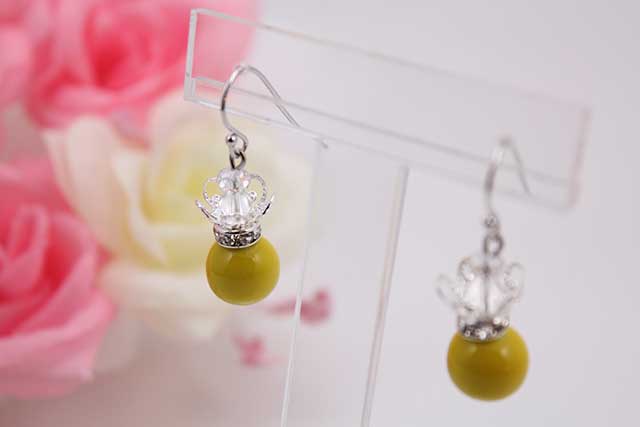 有田焼と天然石のコラボALVOピアス＆イヤリング(ロンデル) 有田焼黄+水晶