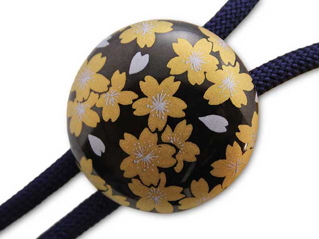 有田焼ループタイ 黒金桜 丸