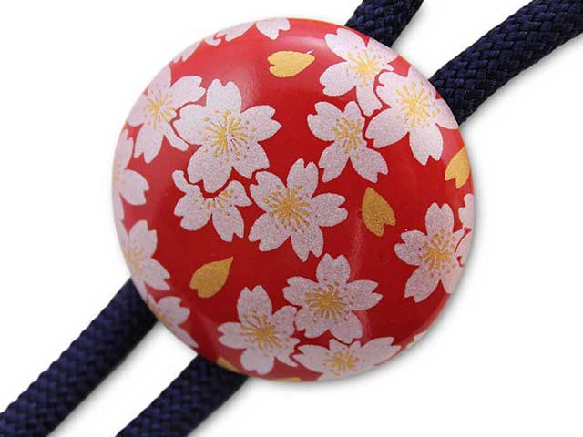 有田焼ループタイ 赤銀桜 丸