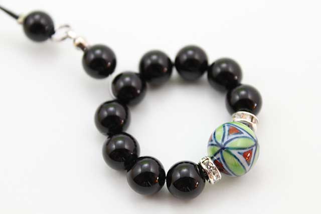 有田焼と天然石のコラボストラップ ALVOシリーズ 緑七宝+オニキス