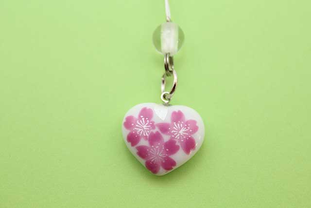 有田焼と天然石のコラボハートストラップ 桜