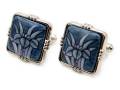 有田焼カフスボタン 染付アヤメ 角型