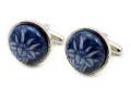 有田焼カフスボタン 染付アヤメ 丸型