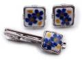 有田焼カフスタイピンセット ブルー桜 角型