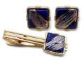 有田焼カフスタイピンセット 流星ブルー 角型