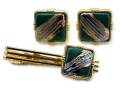 有田焼カフスタイピンセット 流星グリーン 角型