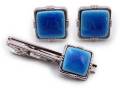 有田焼カフスタイピンセット スカイブルー 角型