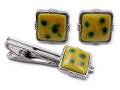 有田焼カフスタイピンセット 黄グリーン 角型