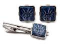 有田焼カフスタイピンセット 染付アヤメ 角型