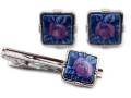 有田焼カフスタイピンセット 染錦薔薇 角型