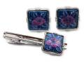 有田焼カフスタイピンセット 染錦牡丹 角型