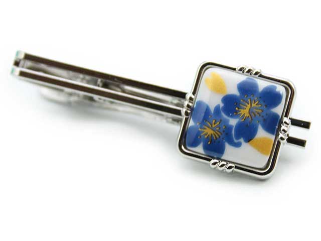 有田焼タイピン ブルー桜 角型