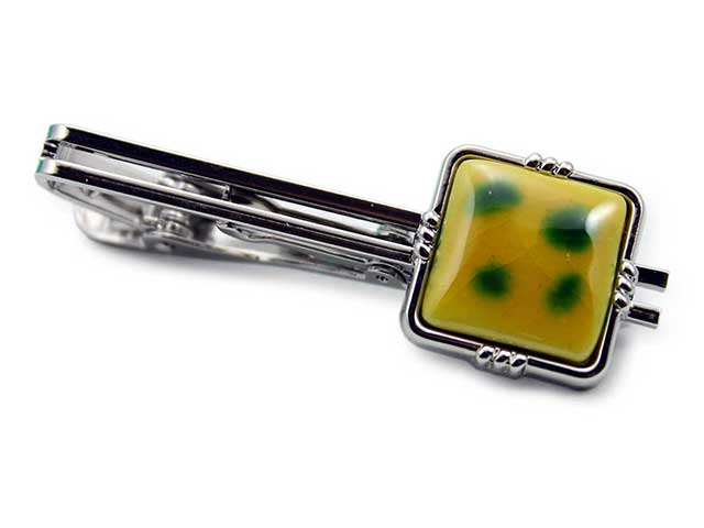 有田焼タイピン 黄グリーン 角型