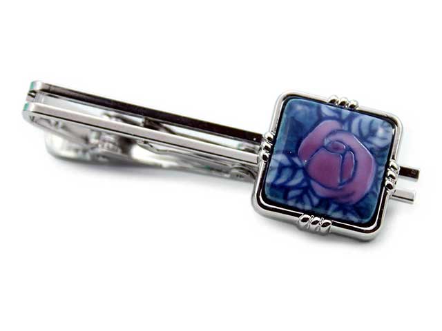 有田焼タイピン 染錦薔薇 角型