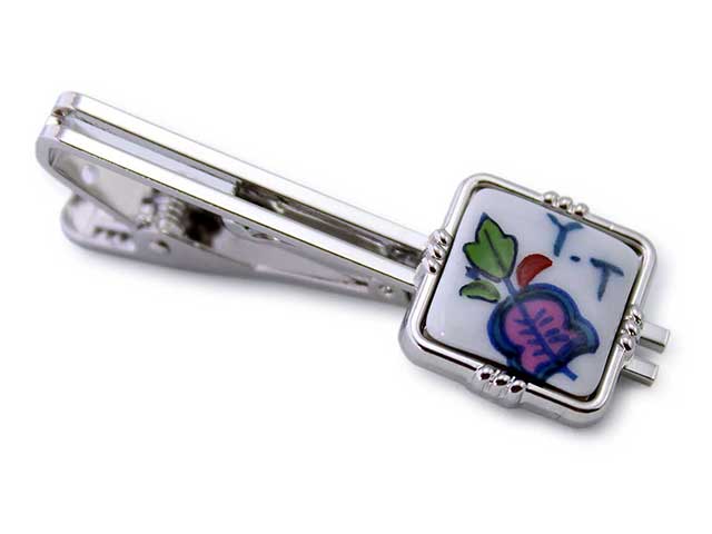 有田焼タイピン 名前入 花唐草 角型