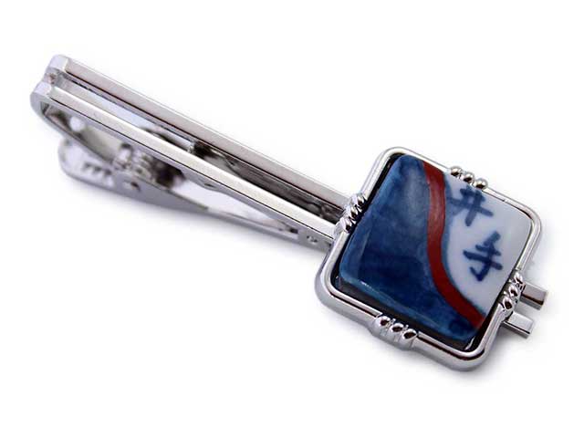 有田焼タイピン 名前入 染錦ライン 角型