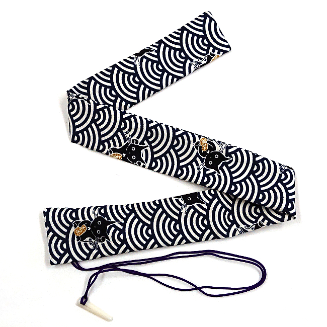 篠笛袋・横笛袋 「青海波と黒猫」笛袋 綿100％ 幅約45mmX長さ約600mm