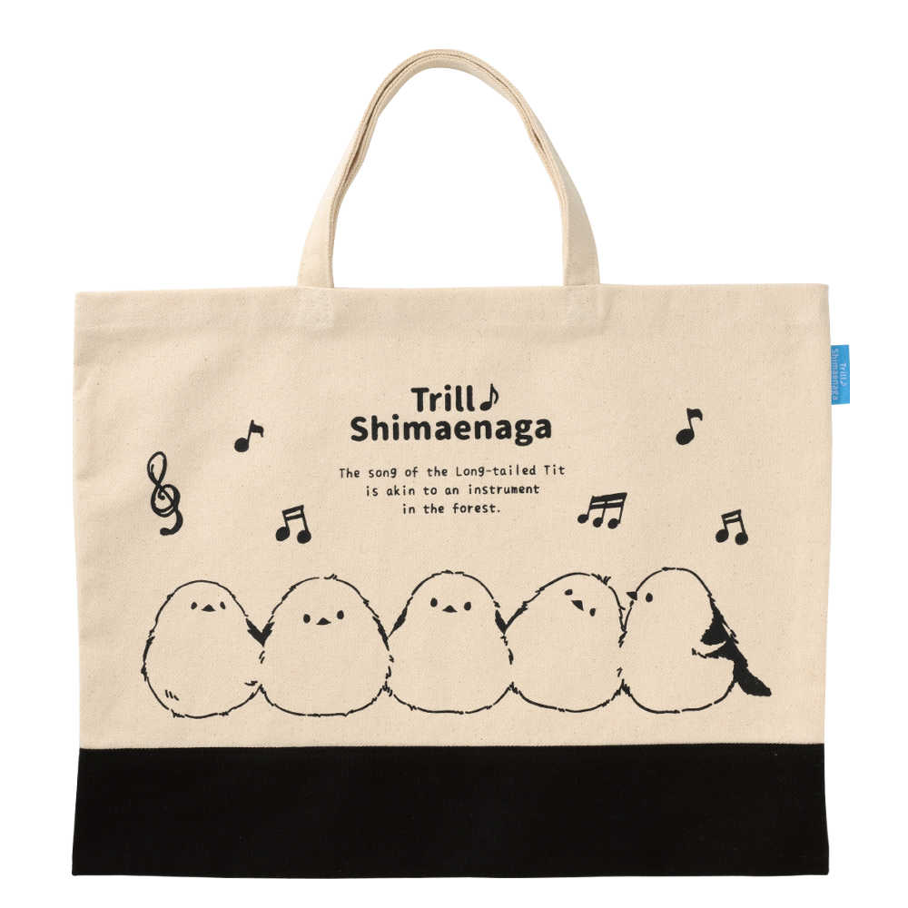 シマエナガのトートバッグ　トリル♪シマエナガ ツートン キャンバストートバッグ　音符プリント　サイズ約30×40cm　音楽ギフト