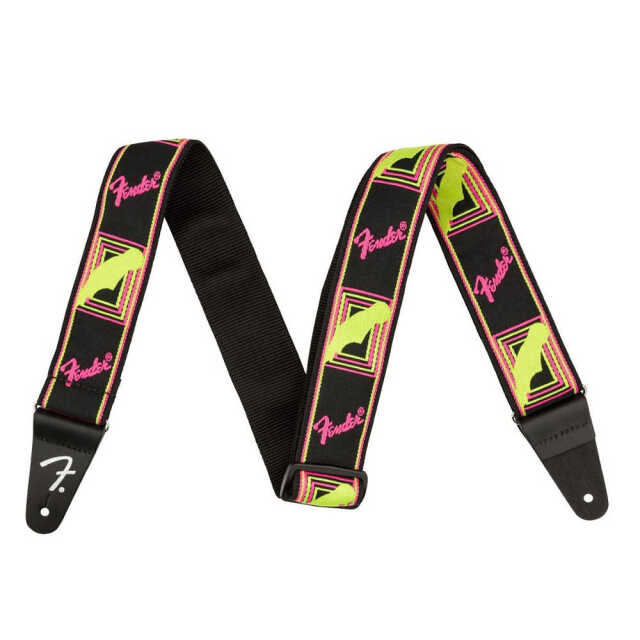 ギターストラップ FENDER（フェンダー）モノグラム ギターストラップ ２インチ幅　ネオンカラー イエロー・ピンク
