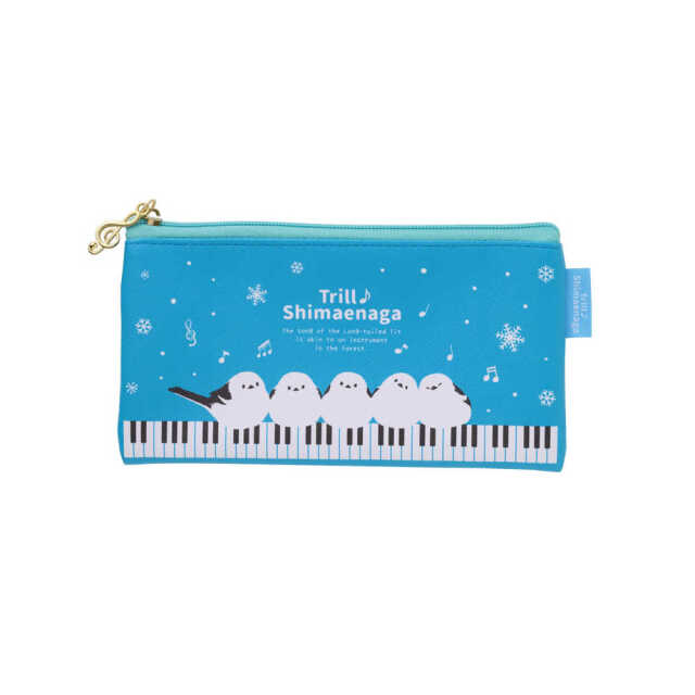 シマエナガのペンケース　トリル♪シマエナガ フラットペンケース　鍵盤プリント　サイズ約11×20cm　音楽ギフト