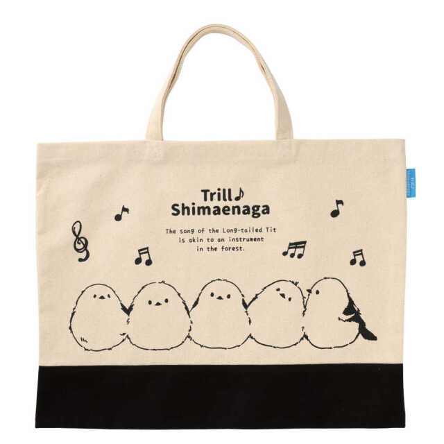 シマエナガのトートバッグ　トリル♪シマエナガ ツートン キャンバストートバッグ　音符プリント　サイズ約30×40cm　音楽ギフト
